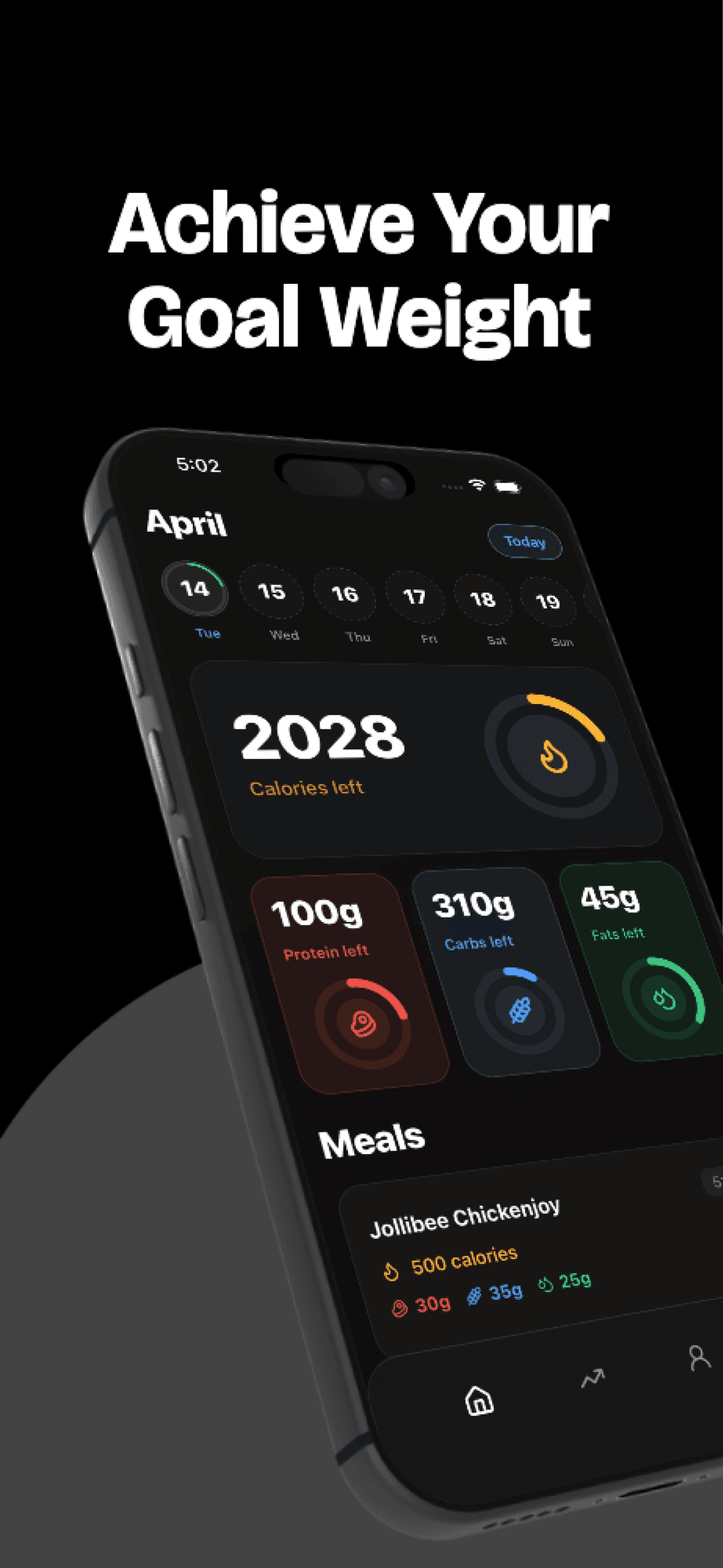 macro dashboard and daily nutrition summary screen