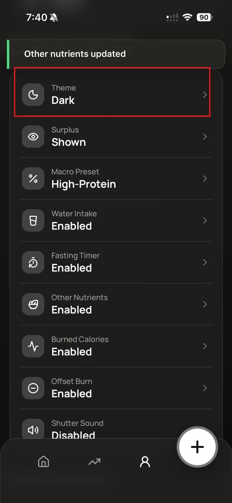 Theme customization options