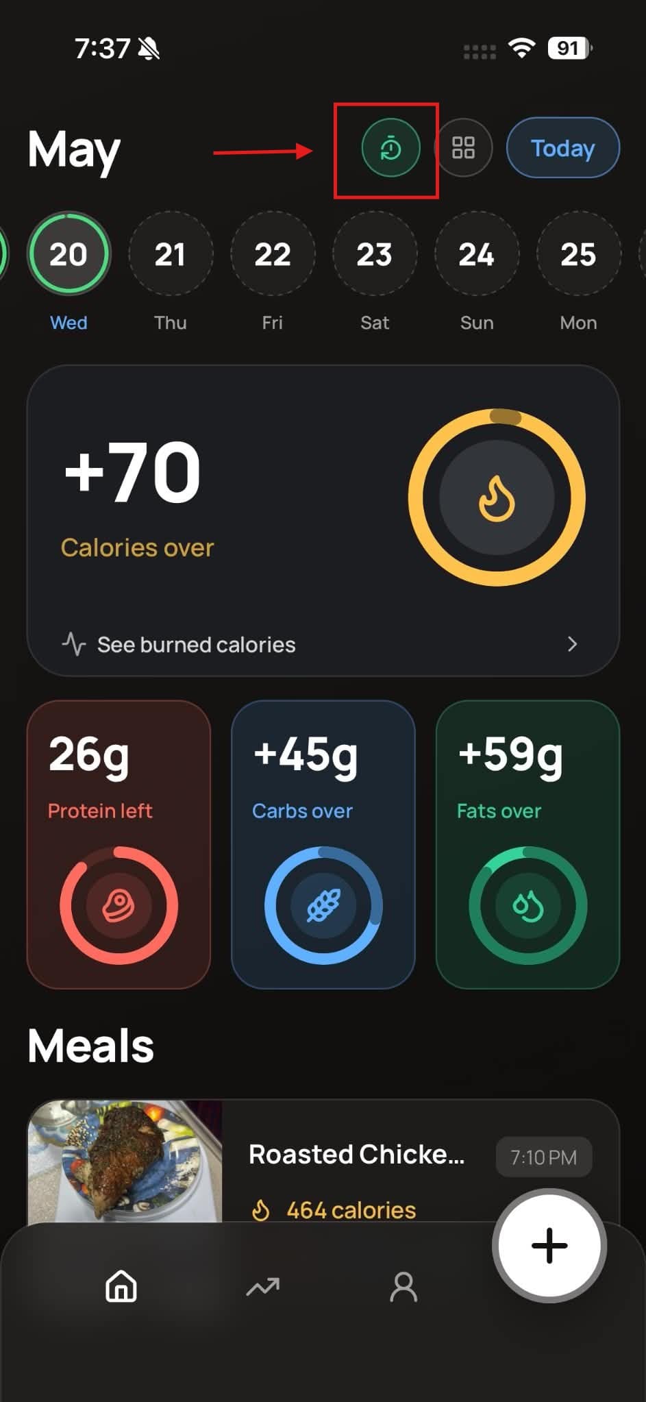 Fasting timer highlight on home