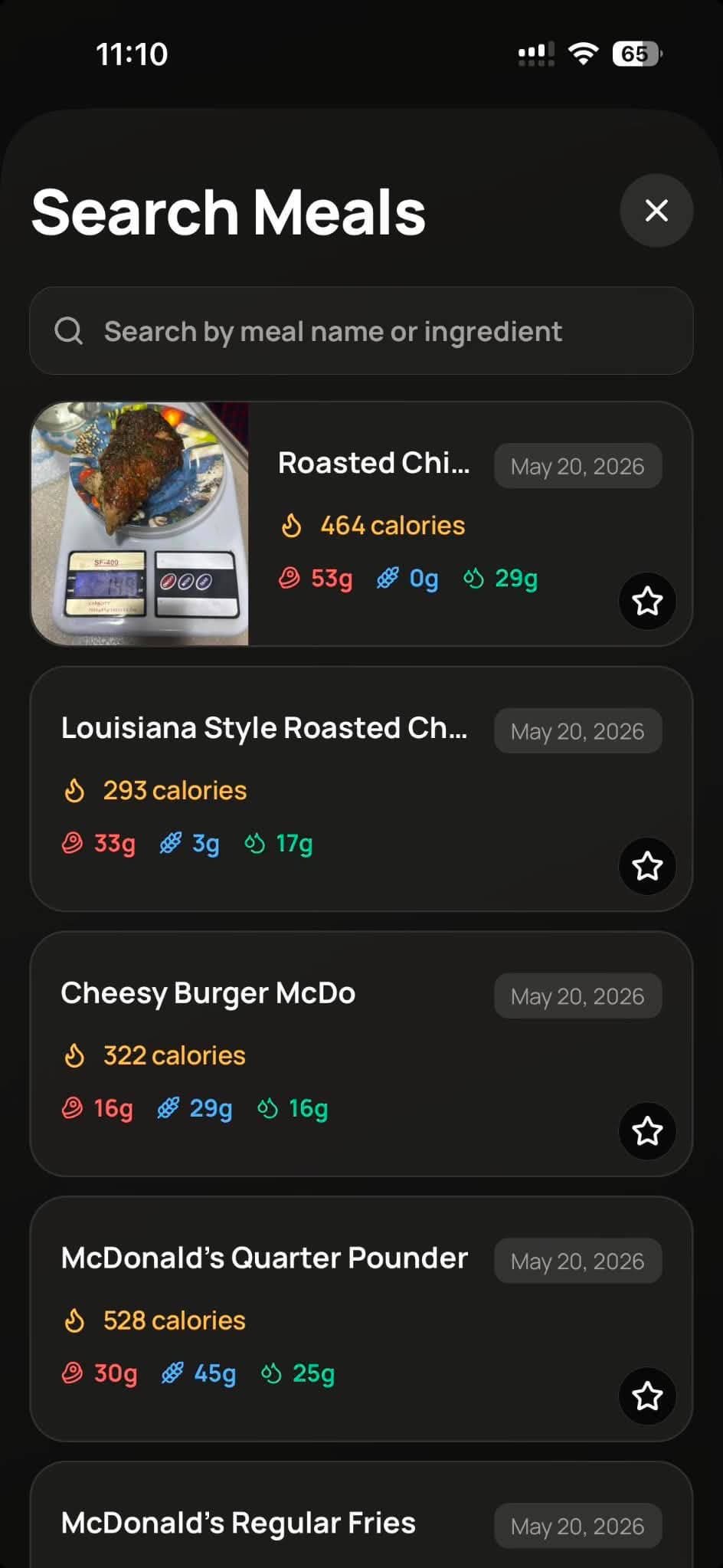 Repeat previously logged food