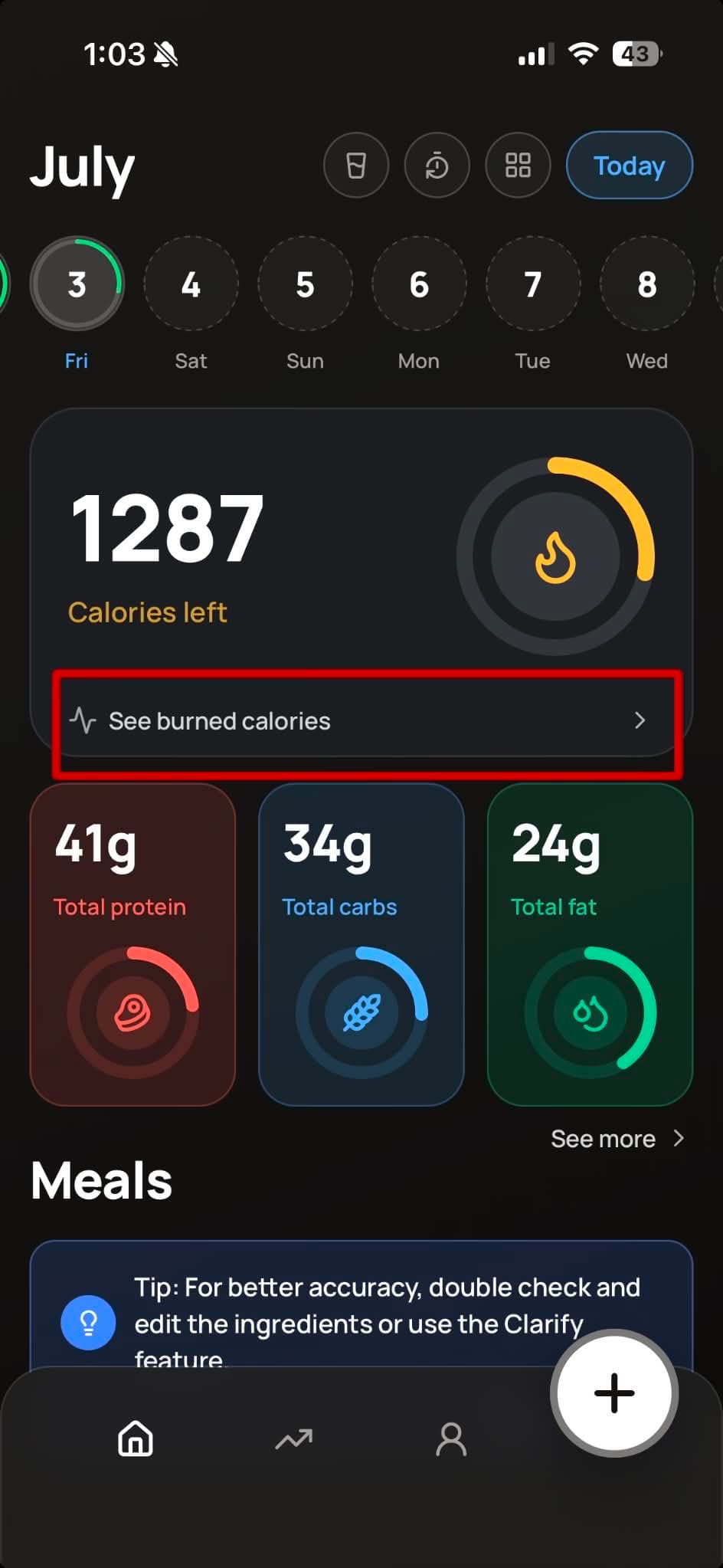 Workout tab activity logging