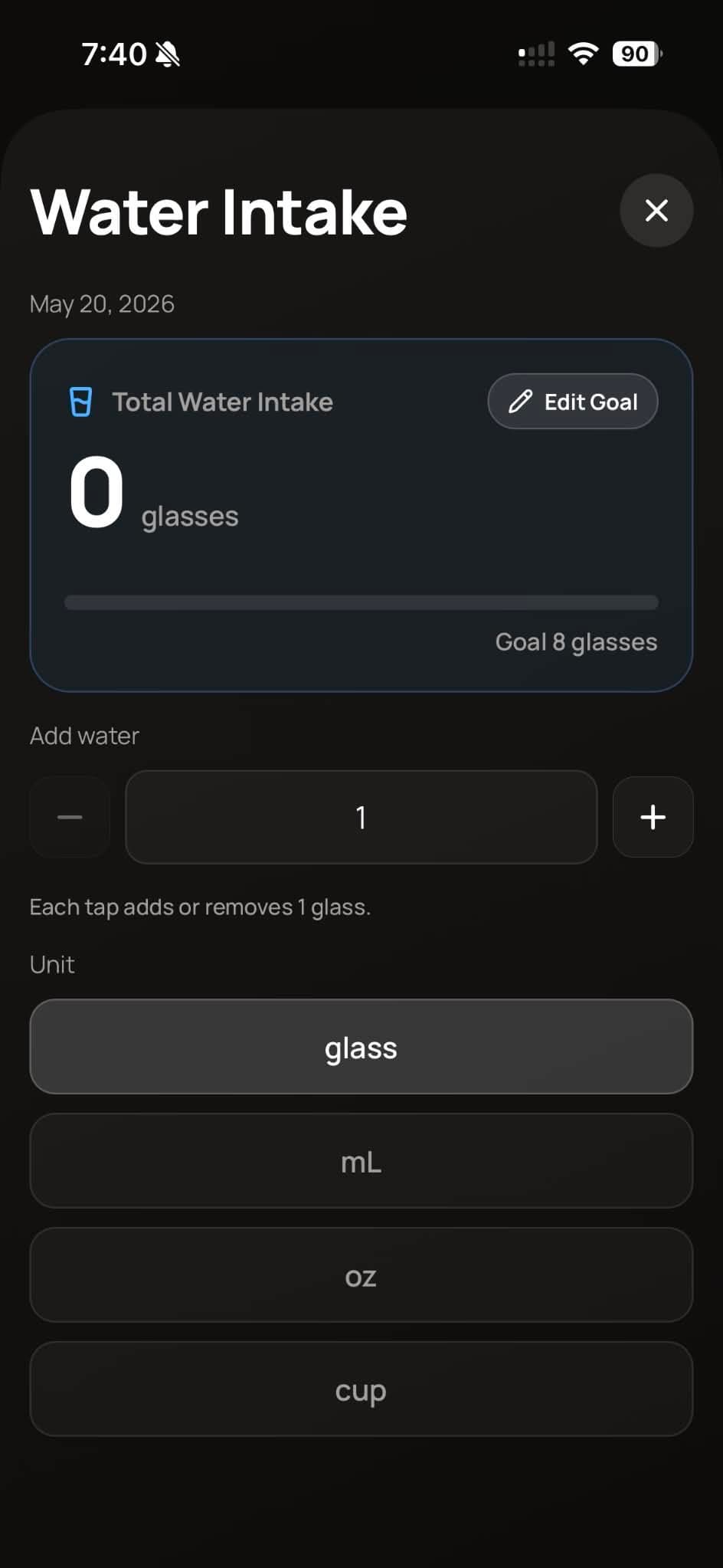Water intake at zero