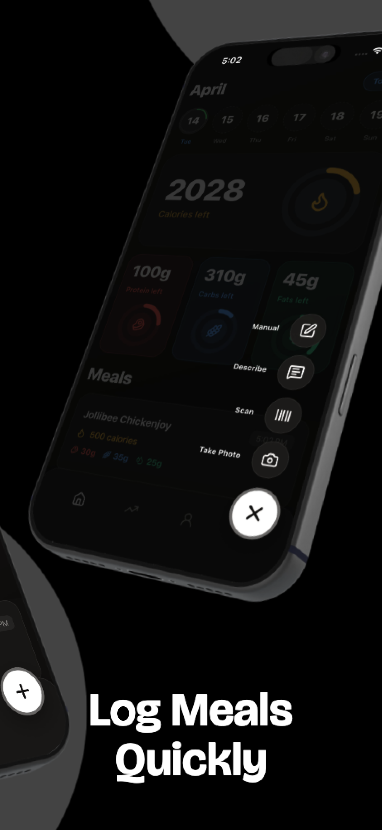macro AI meal logging and barcode scanner screen