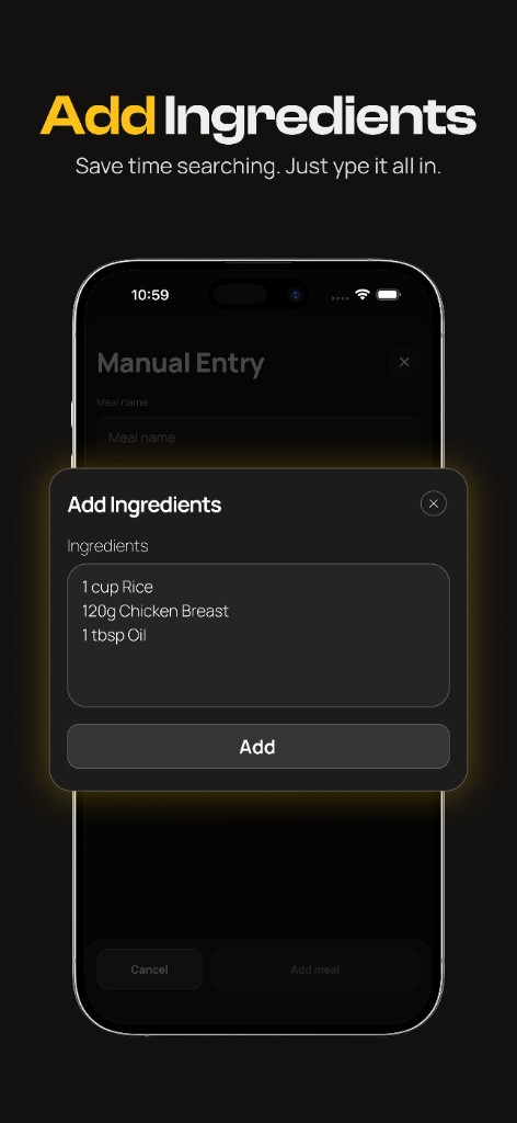 Add ingredients screen for manual meal logging