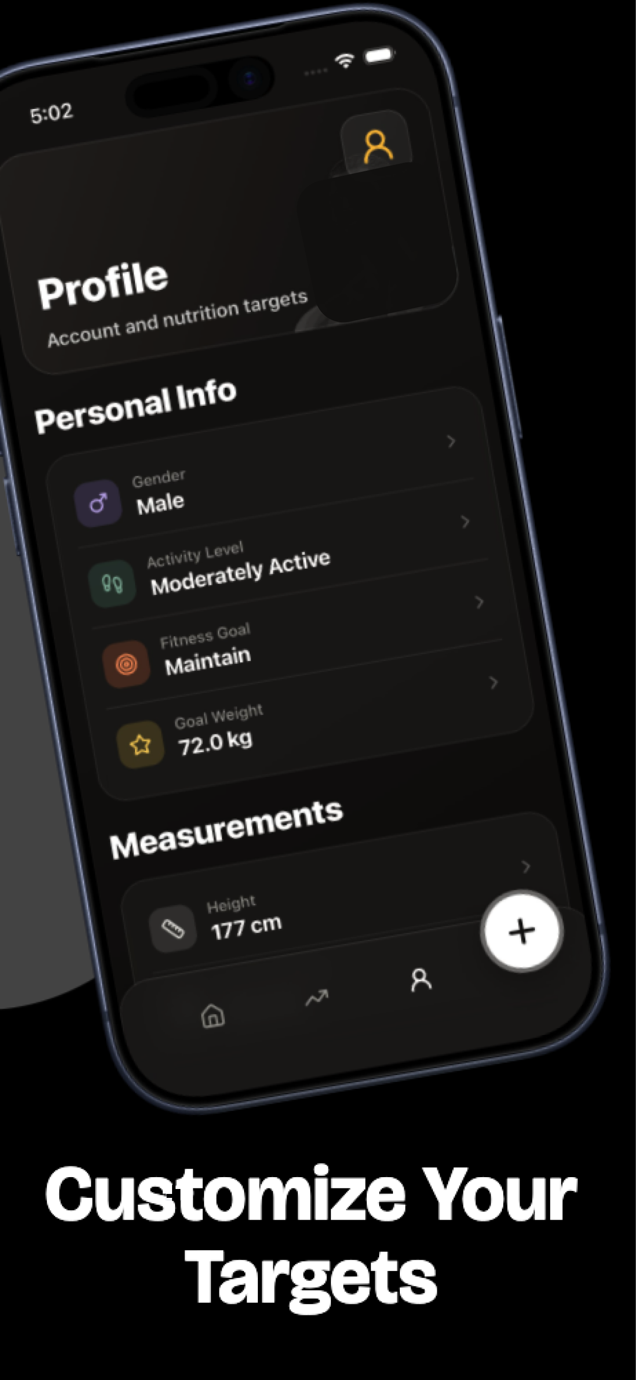 macro calorie targets and streak progress screen